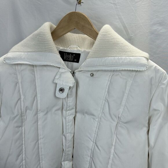 VEEKO Women's Medium 36 Goose Down Puffer Coat Jacket White Collared Pockets - Picture 2 of 16
